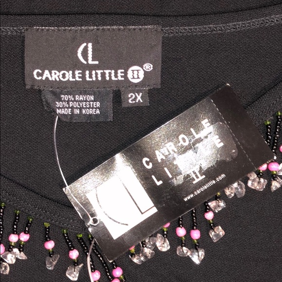 Carole Little NWT Size 2X Black - Pink Bead Fringe V-Neck Rayon Knit Blouse Top - Picture 7 of 7